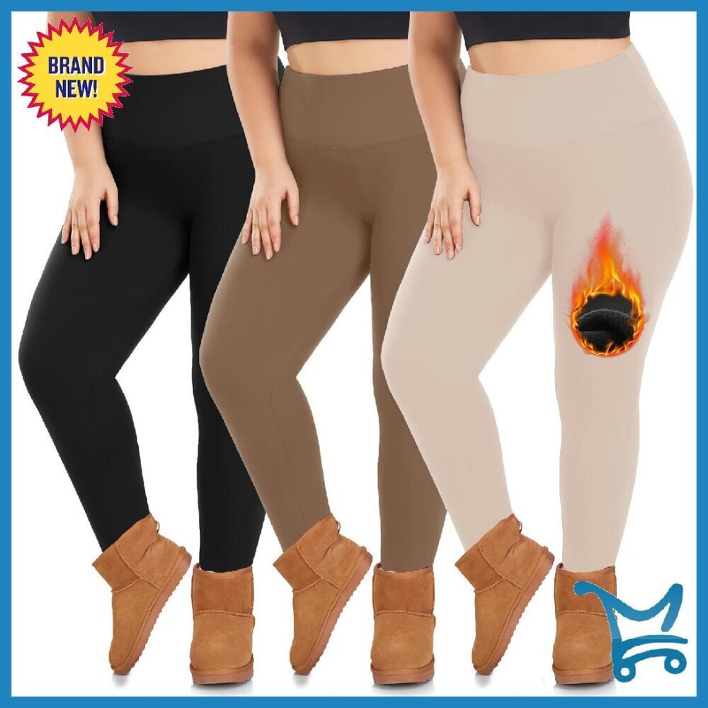 Plus Size Fleece Lined Leggings 3 Pack - X-Large to 4X Warm Winter Yoga Pants